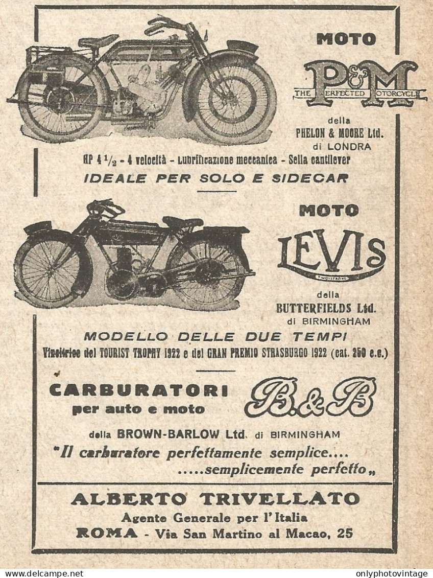 Motocicli PM E LEVIS - Pubblicità Del 1923 - Vintage Advertising - Pubblicitari