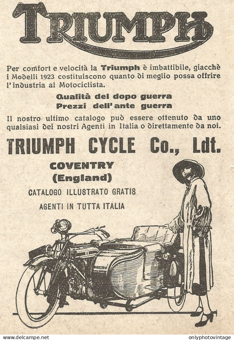 Motocicletta TRIUMPH - Pubblicità Del 1923 - Vintage Advertising - Pubblicitari