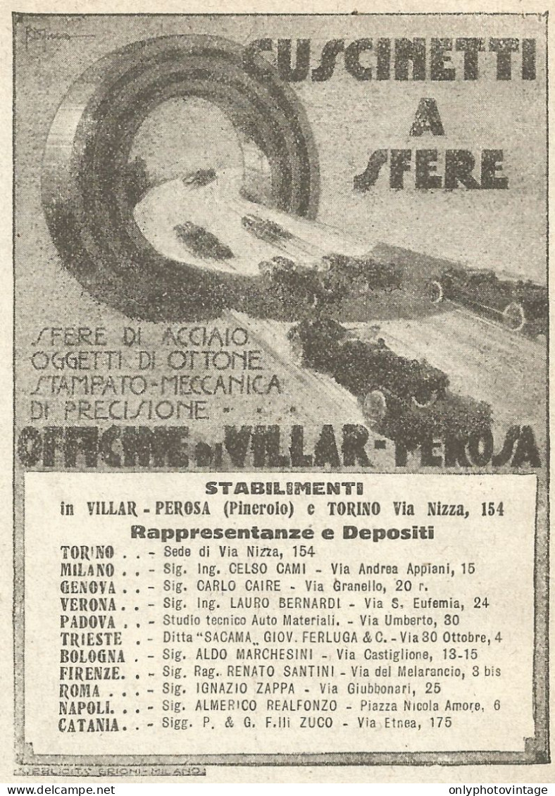 Officine Di Villar Perosa - Cuscinetti - Pubblicità Del 1923 - Vintage Ad - Pubblicitari