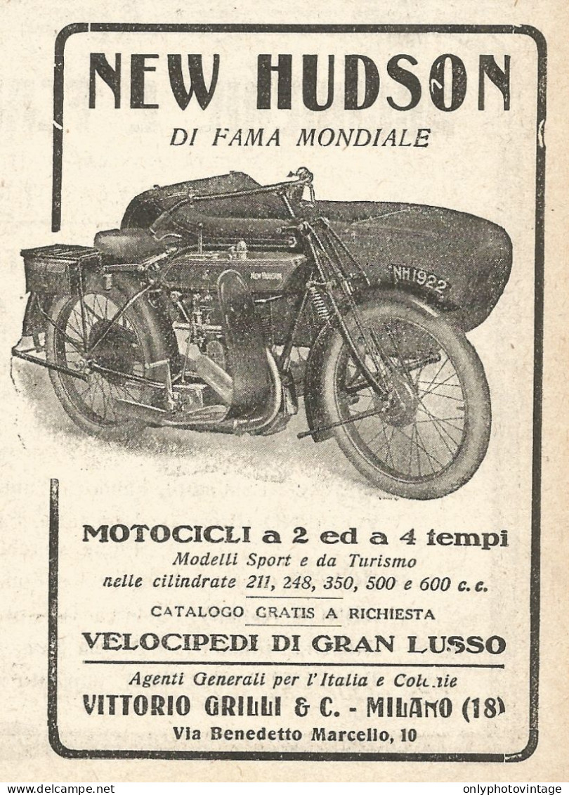 Motocicli NEW HUDSON - Pubblicità Del 1923 - Vintage Advertising - Pubblicitari