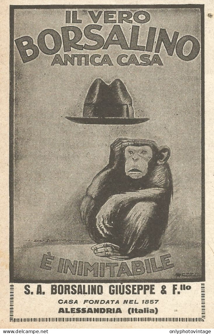 Il Vero BORSALINO è Inimitabile - Pubblicità Del 1923 - Vintage Advert - Pubblicitari