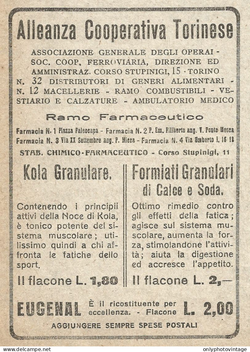 Alleanza Cooperativa Torinese - Ramo Farmaceutico - Pubblicità Del 1917 - Pubblicitari