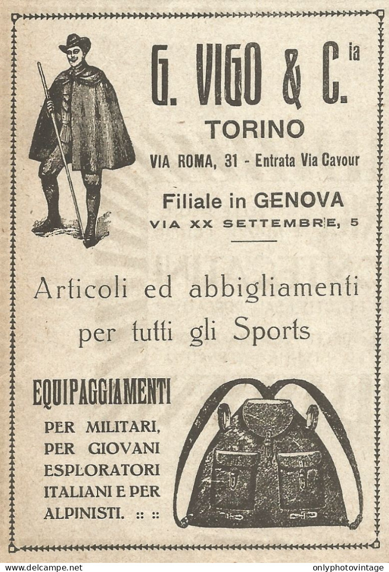 G. VIGO & C. Torino - Abbigliamento Per Sports - Pubblicità Del 1917 - Ad - Pubblicitari