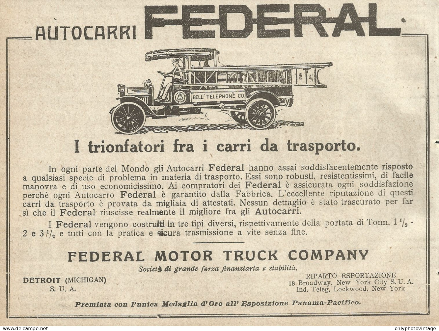 Autocarri Federal Motor Truck Company - Pubblicità Del 1917 - Vintage Ad - Pubblicitari