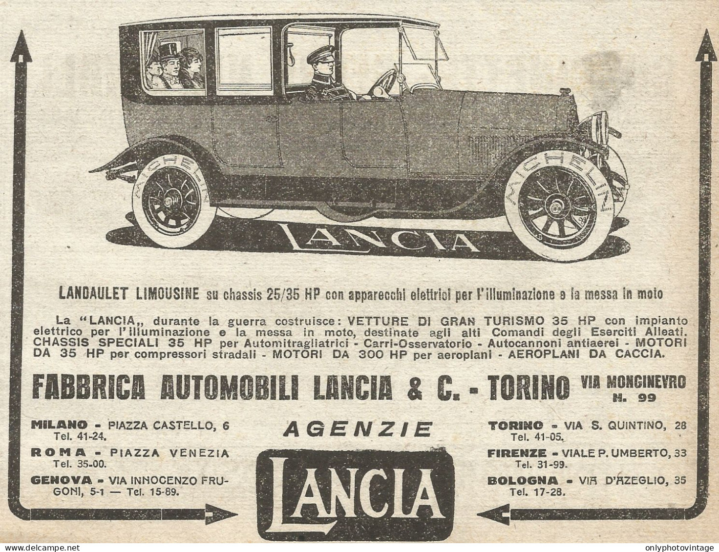 LANCIA - Landaulet Limousine - Pubblicità Del 1917 - Vintage Advertising - Pubblicitari