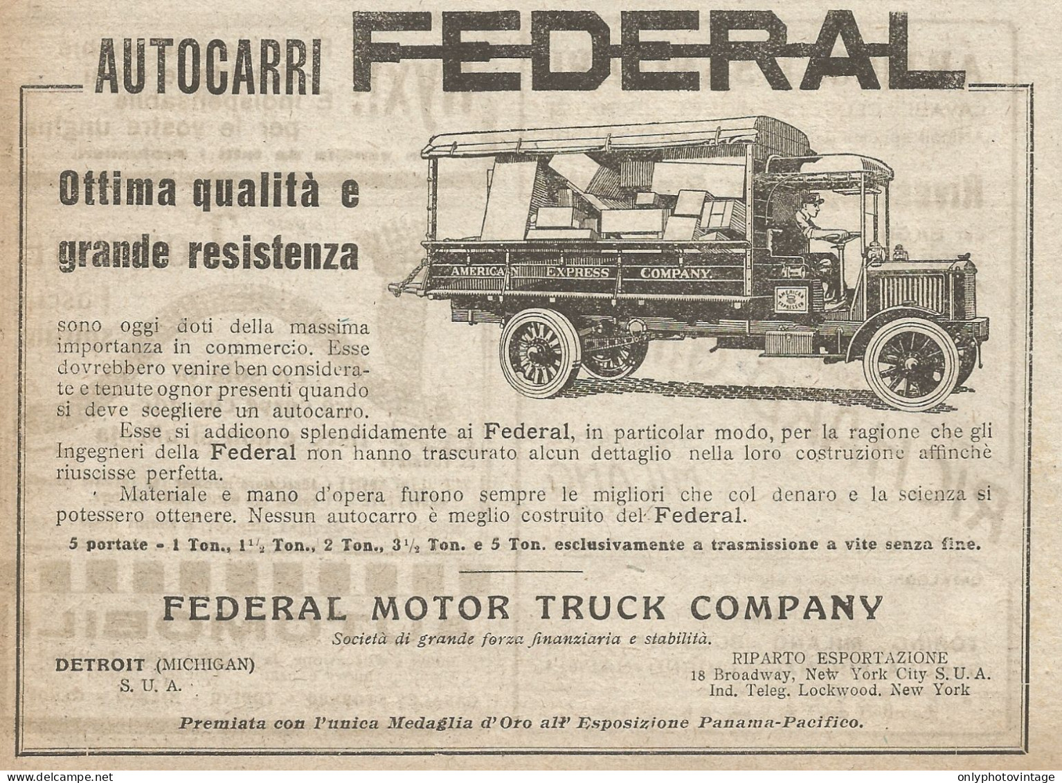 Autocarri Federal Motor Truck Company - Pubblicità Del 1917 - Vintage Ad - Advertising