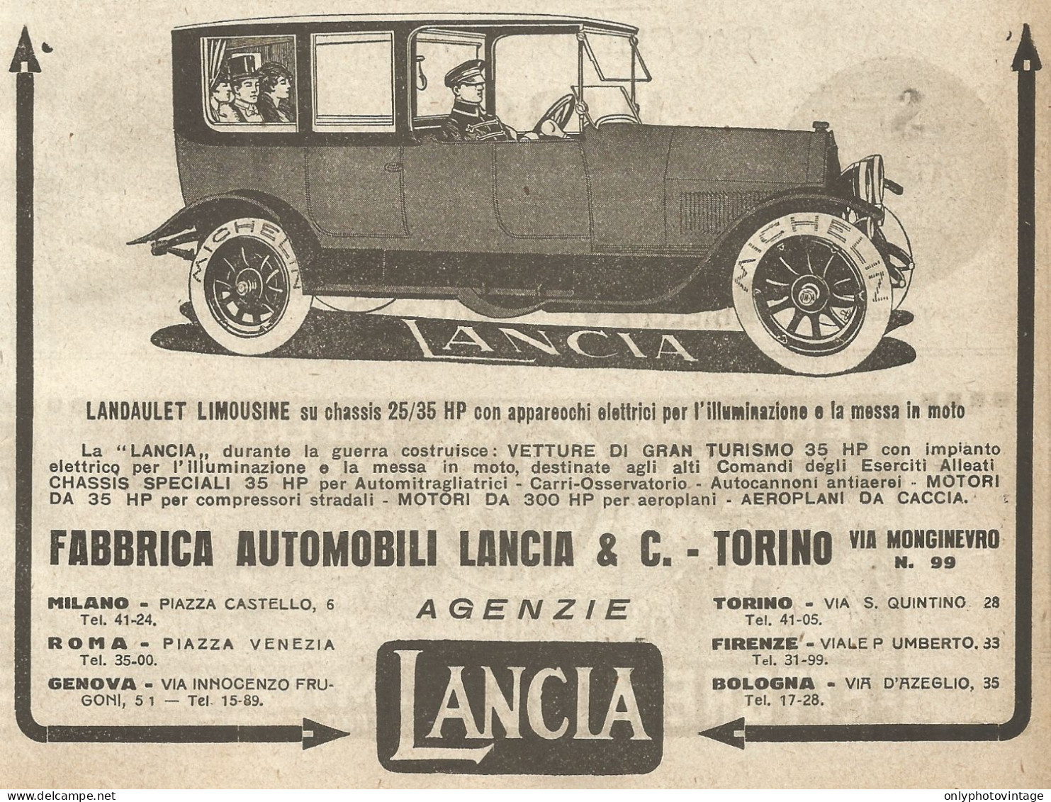 LANCIA - Landaulet Limousine - Pubblicità Del 1917 - Vintage Advertising - Pubblicitari