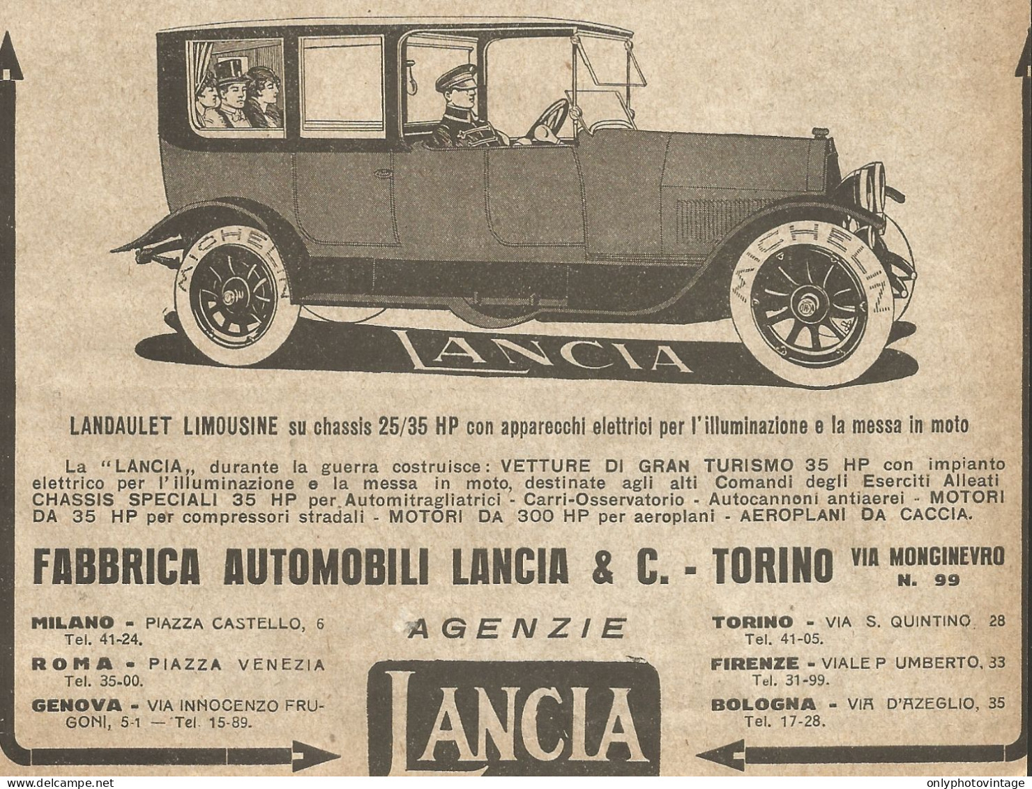 LANCIA - Landaulet Limousine - Pubblicità Del 1917 - Vintage Advertising - Publicités