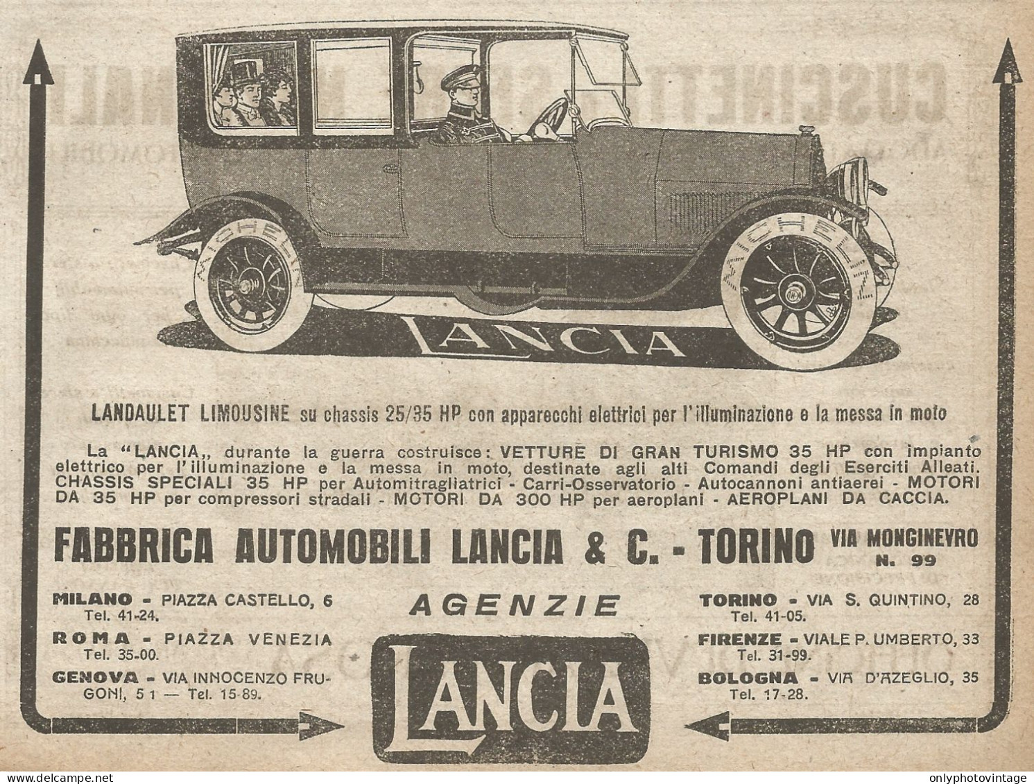 LANCIA - Landaulet Limousine - Pubblicità Del 1917 - Vintage Advertising - Advertising