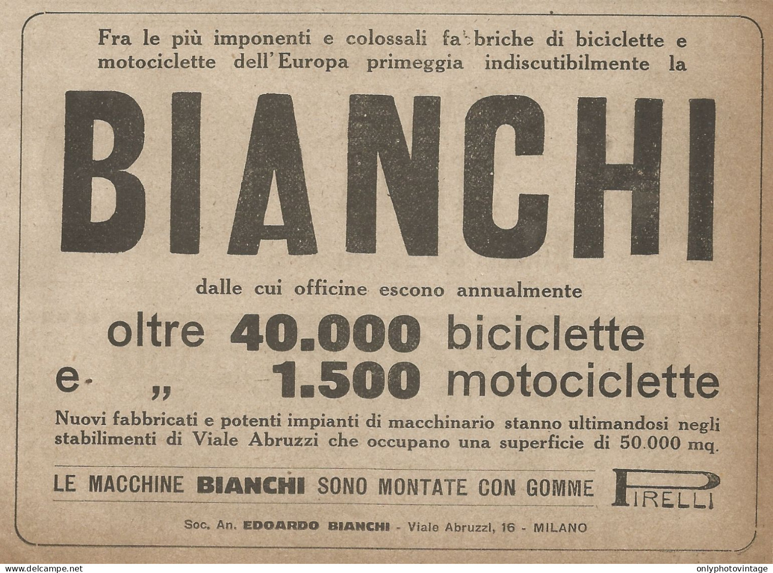 BIANCHI - Biciclette E Motociclette - Pubblicità Del 1917 - Vintage Advert - Advertising