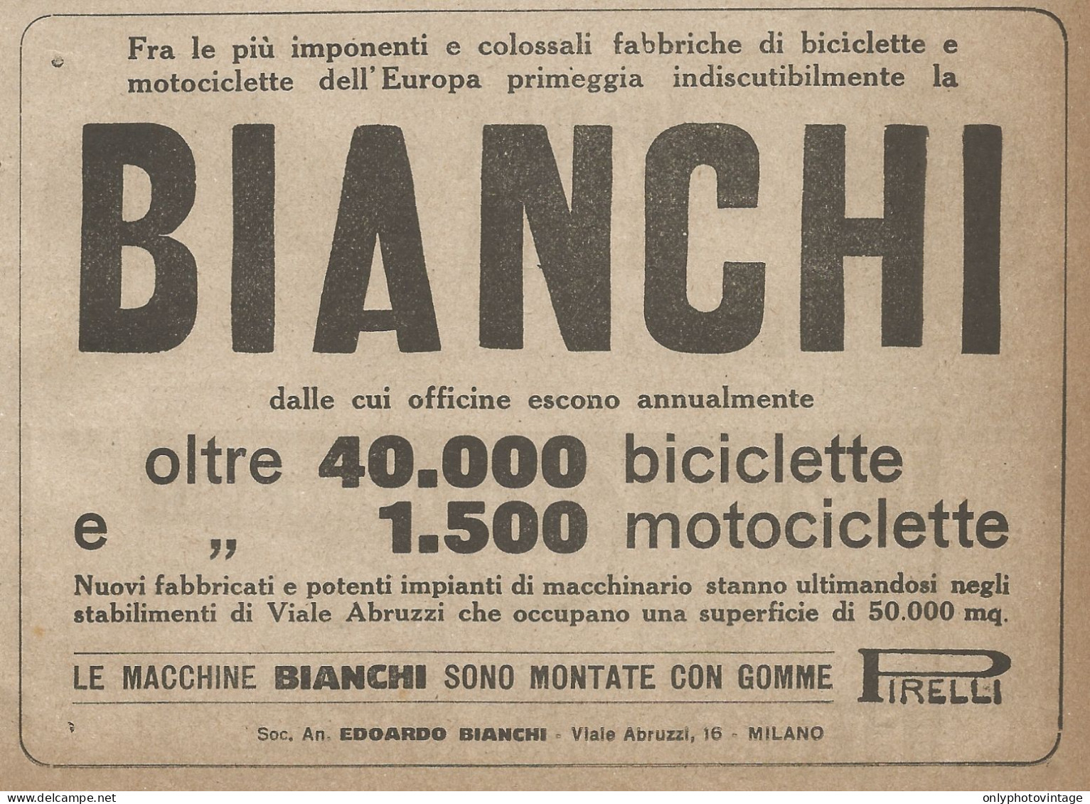 BIANCHI - Biciclette E Motociclette - Pubblicità Del 1917 - Vintage Advert - Publicités