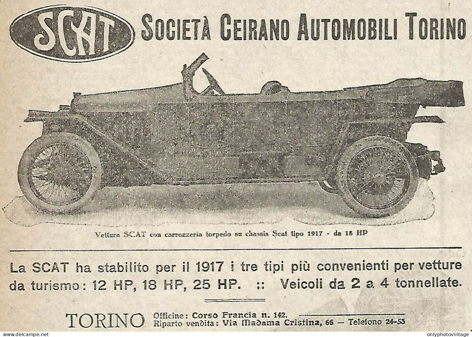 Vettura SCAT Torpedo - Pubblicità Del 1917 - Vintage Advertising - Advertising