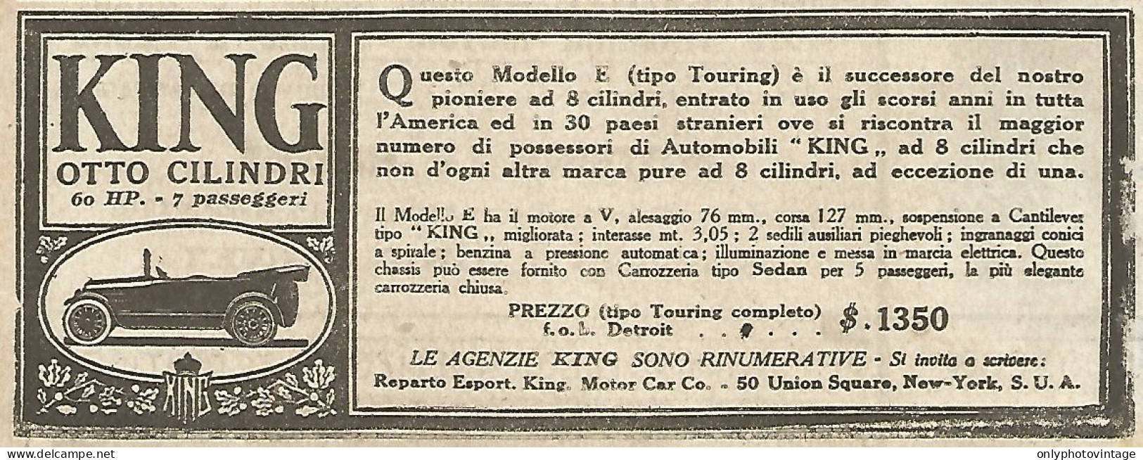 KING - Automobili Ad 8 Cilindri - Pubblicità Del 1917 - Vintage Advert - Advertising