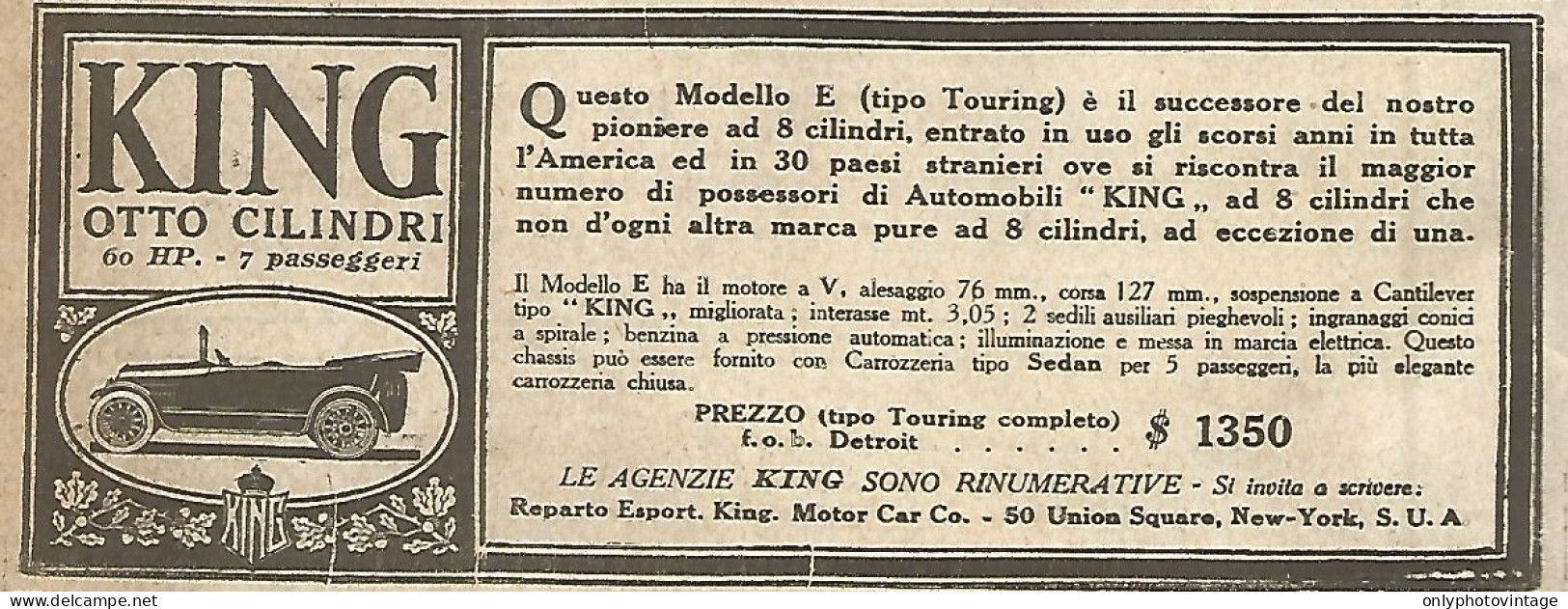 KING - Automobili Ad 8 Cilindri - Pubblicità Del 1917 - Vintage Advert - Advertising