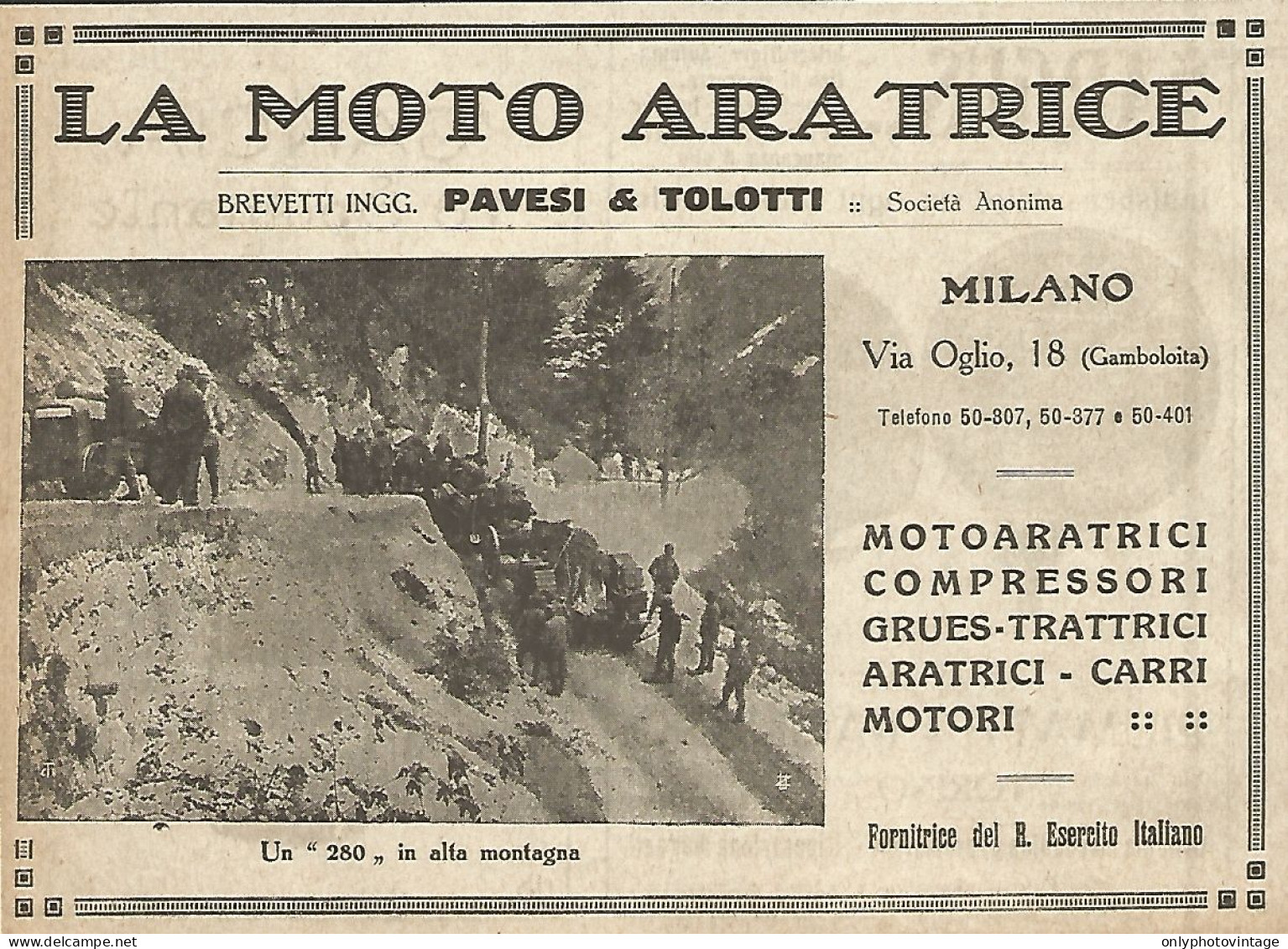 La Moto Aratrice - Pavesi & Tolotti - Pubblicità Del 1917 - Vintage Advert - Advertising