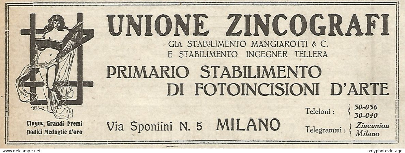 Unione Zincografi - Milano - Pubblicità Del 1917 - Vintage Advertising - Advertising