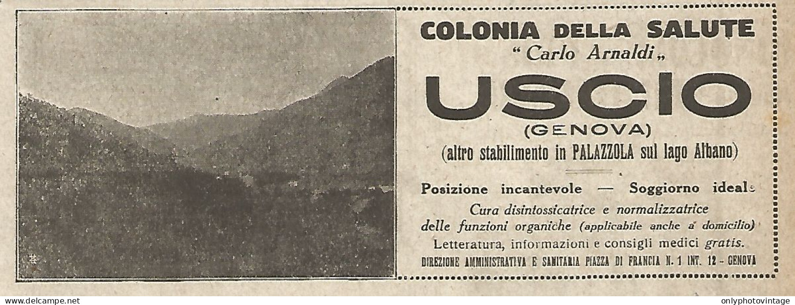 Colonia Salute Carlo Arnaldi - Uscio (Genova) - Pubblicità Del 1917 - Ad - Publicités