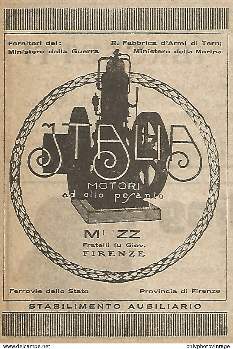 Motori Ad Olio ITALIA - Muzz - Firenze - Pubblicità Del 1917 - Vintage Ad - Publicités