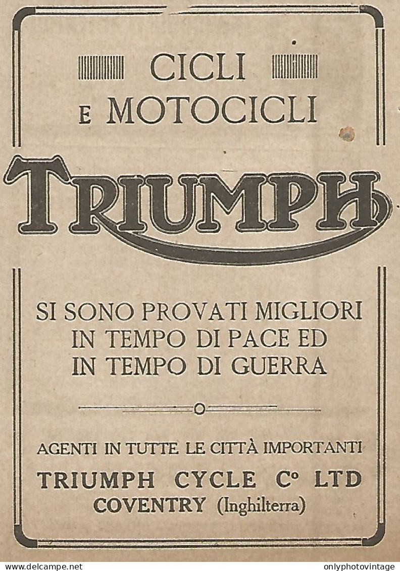 TRIUMPH - Cicli E Motocicli - Pubblicità Del 1917 - Vintage Advertising - Werbung