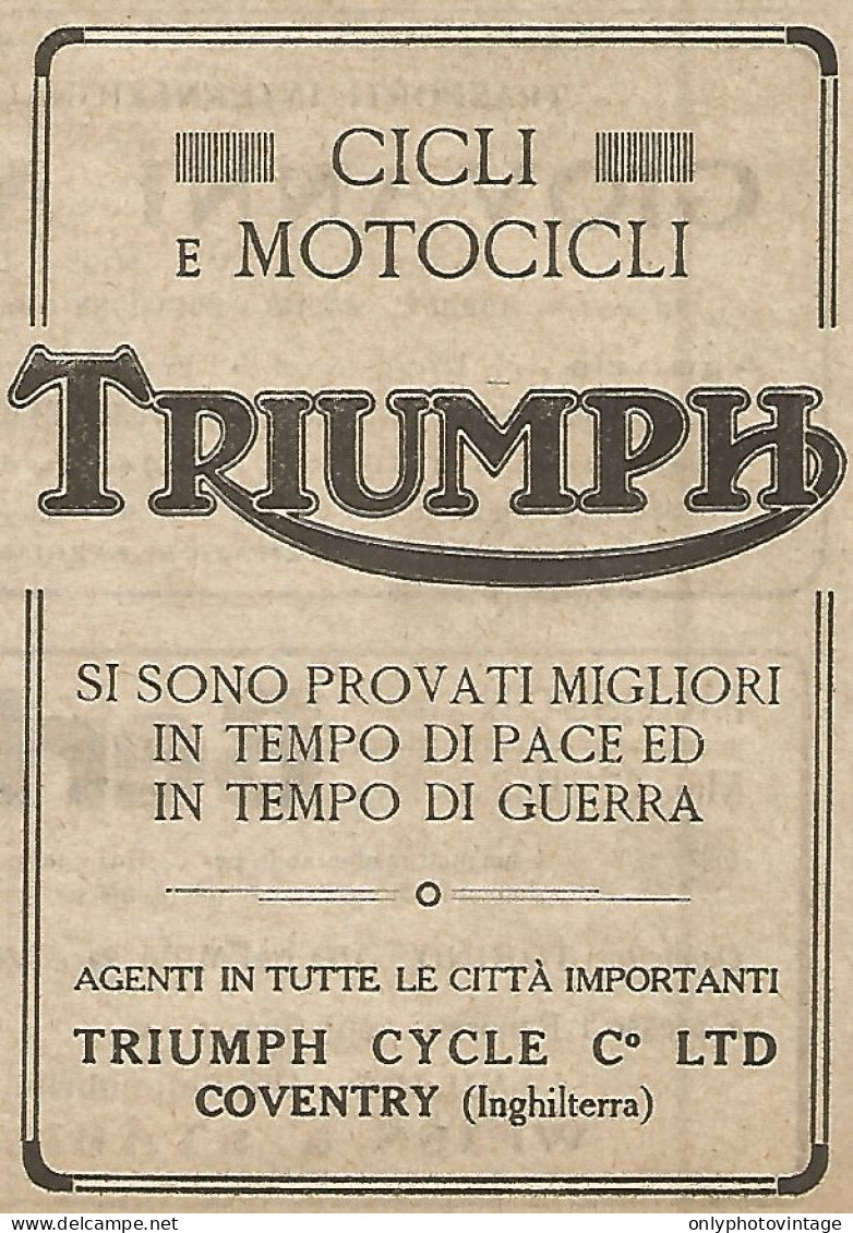 TRIUMPH - Cicli E Motocicli - Pubblicità Del 1917 - Vintage Advertising - Advertising