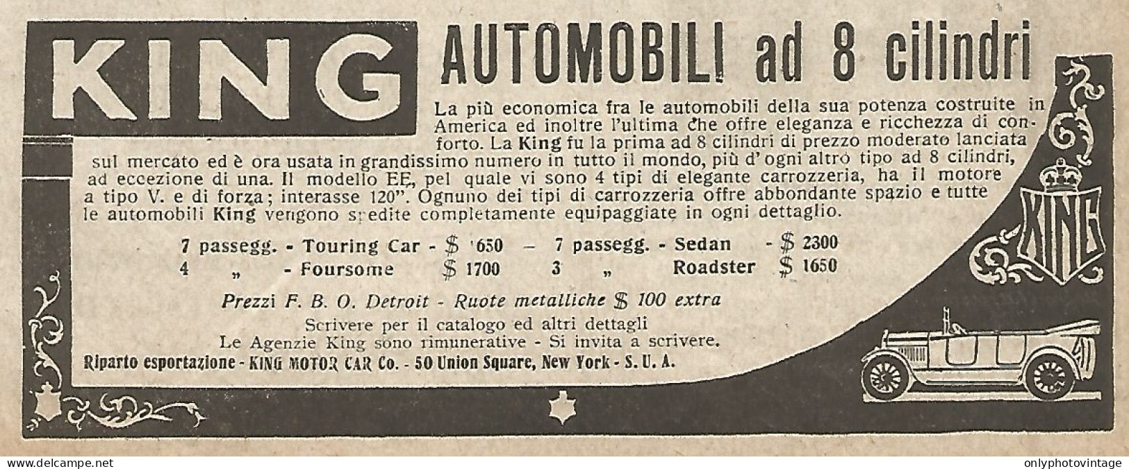 KING - Automobili Ad 8 Cilindri - Pubblicità Del 1917 - Vintage Advert - Advertising