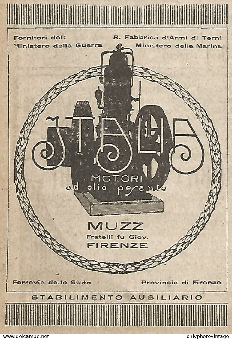 Motori Ad Olio ITALIA - Muzz - Firenze - Pubblicità Del 1917 - Vintage Ad - Advertising