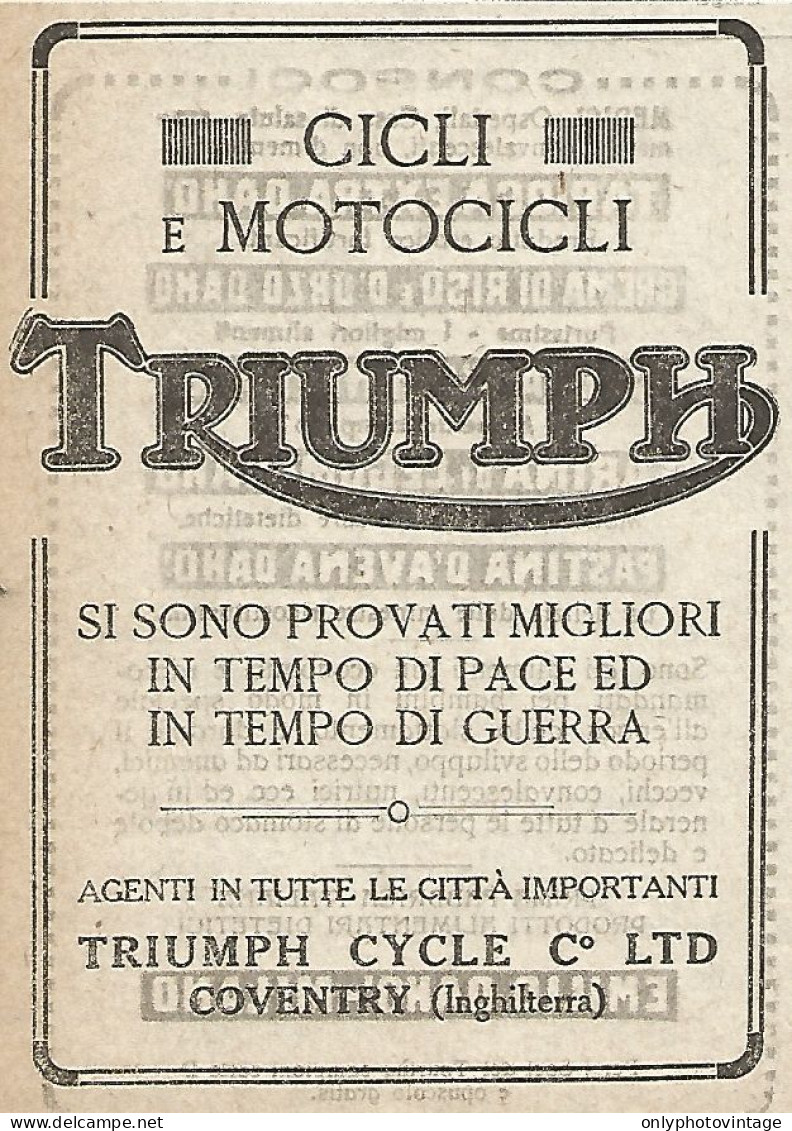 TRIUMPH - Cicli E Motocicli - Pubblicità Del 1917 - Vintage Advertising - Advertising