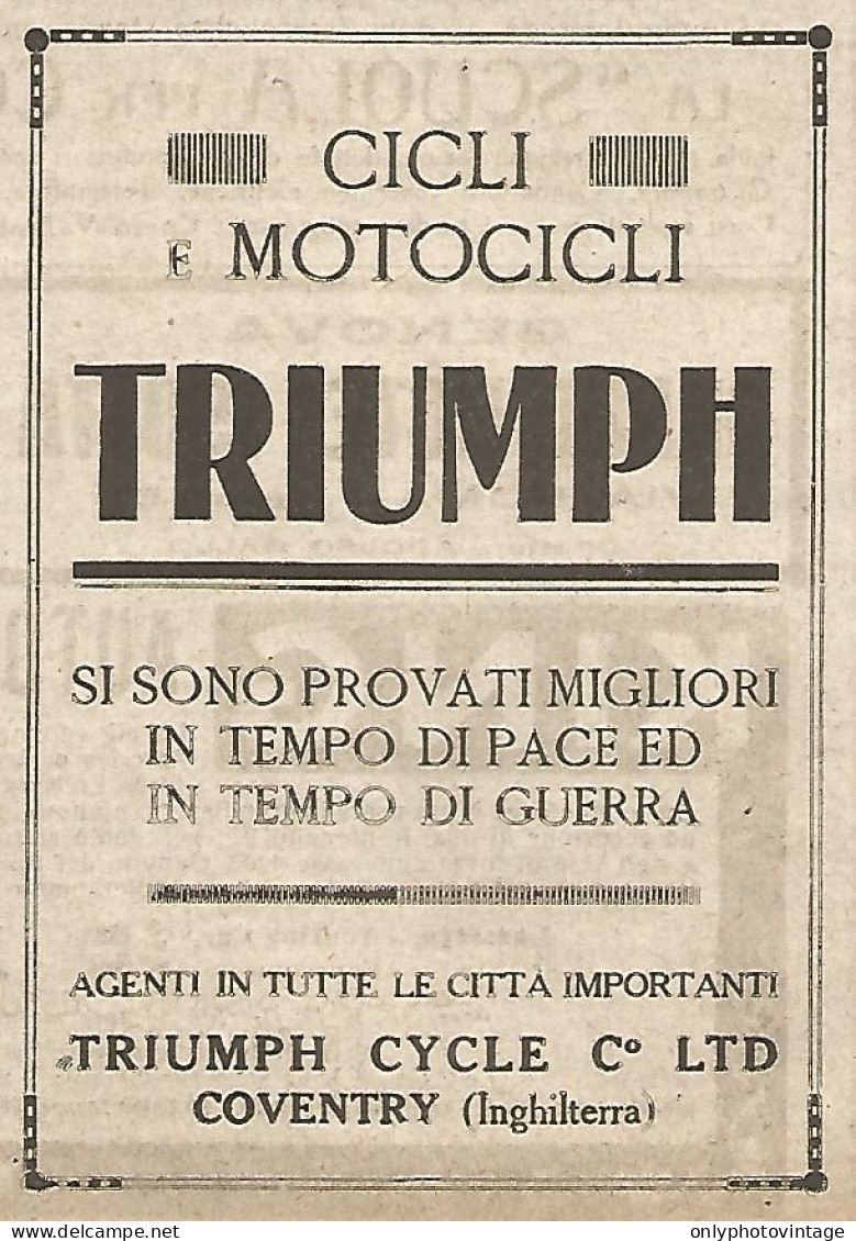 TRIUMPH - Cicli E Motocicli - Pubblicità Del 1917 - Vintage Advertising - Werbung