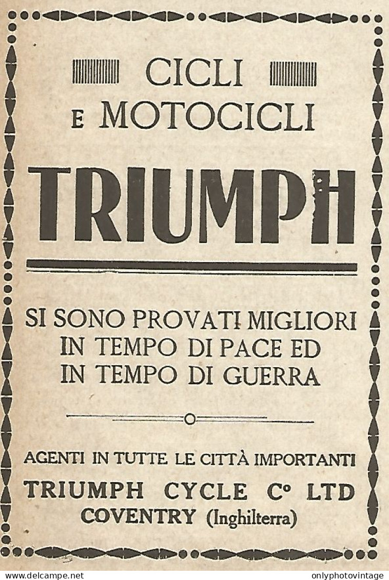 TRIUMPH - Cicli E Motocicli - Pubblicità Del 1917 - Vintage Advertising - Publicités