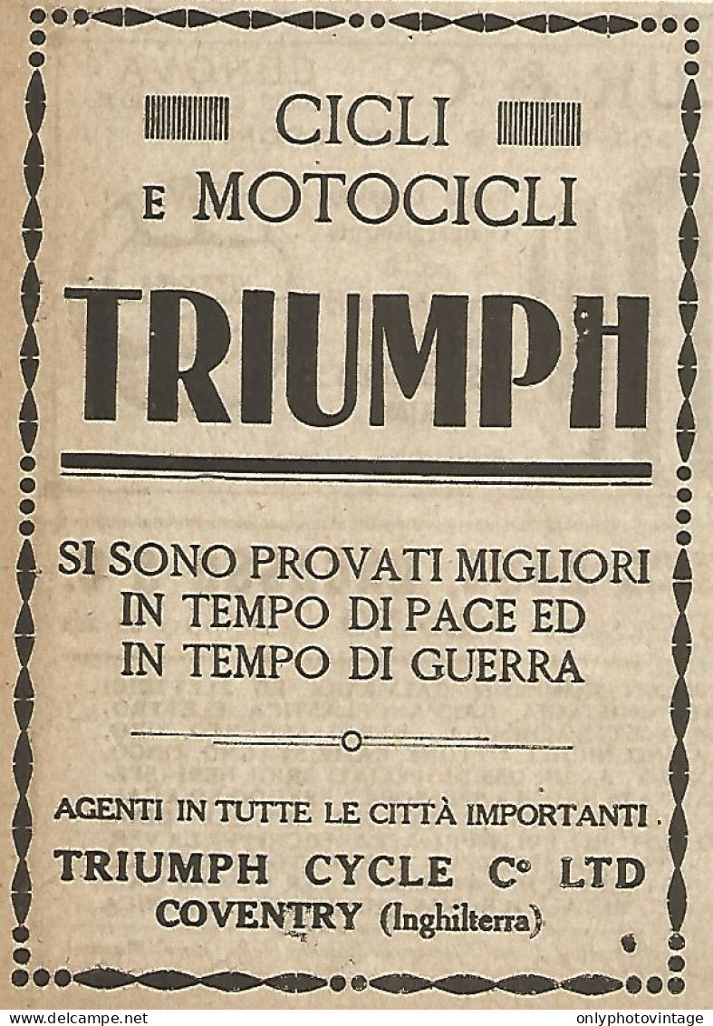 TRIUMPH - Cicli E Motocicli - Pubblicità Del 1917 - Vintage Advertising - Publicités