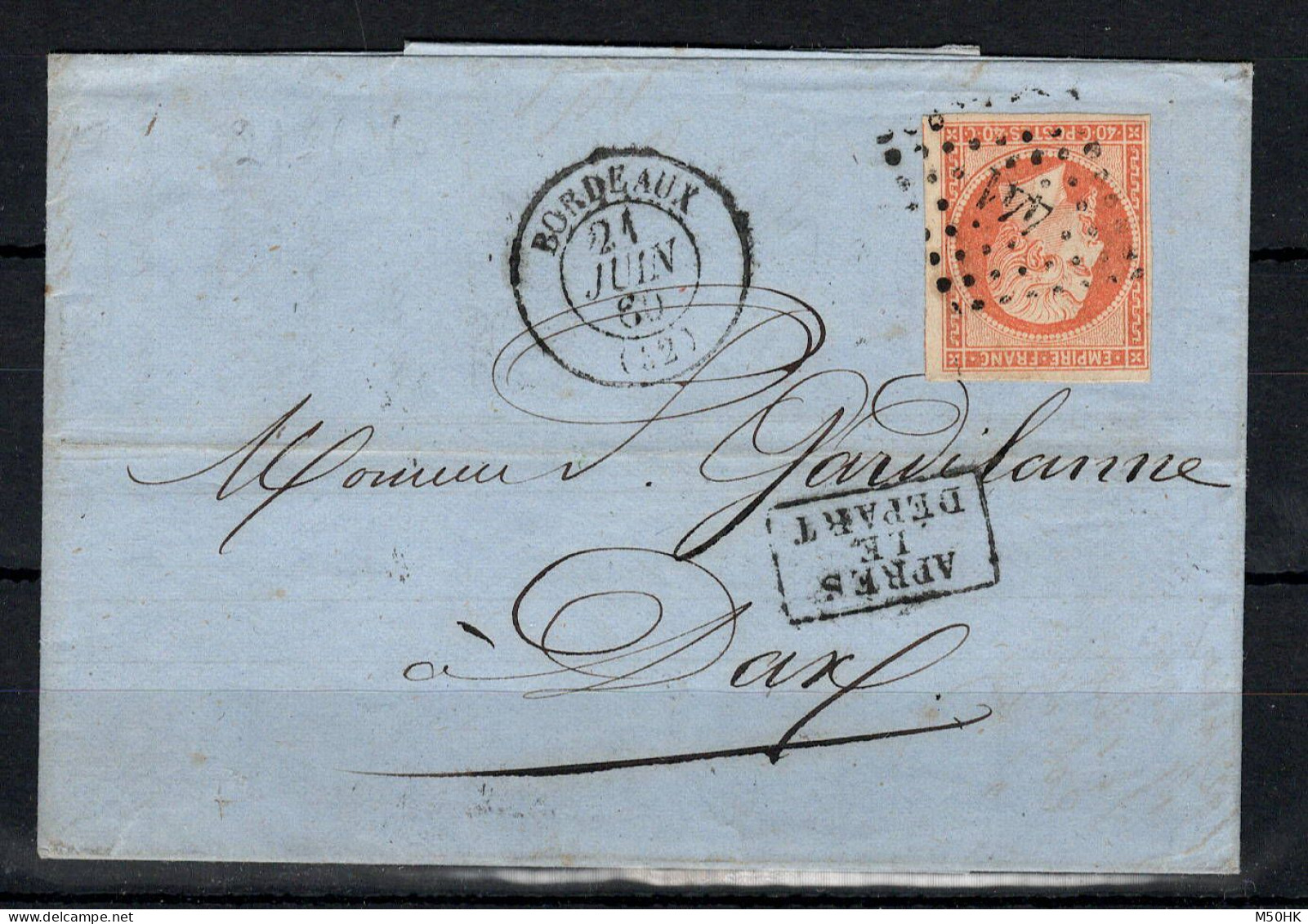 Lettre " Après Le Départ " Avec YV 16 Luxe Oblitéré PC 441 De Bordeaux , Pour Dax - 1849-1876: Periodo Classico