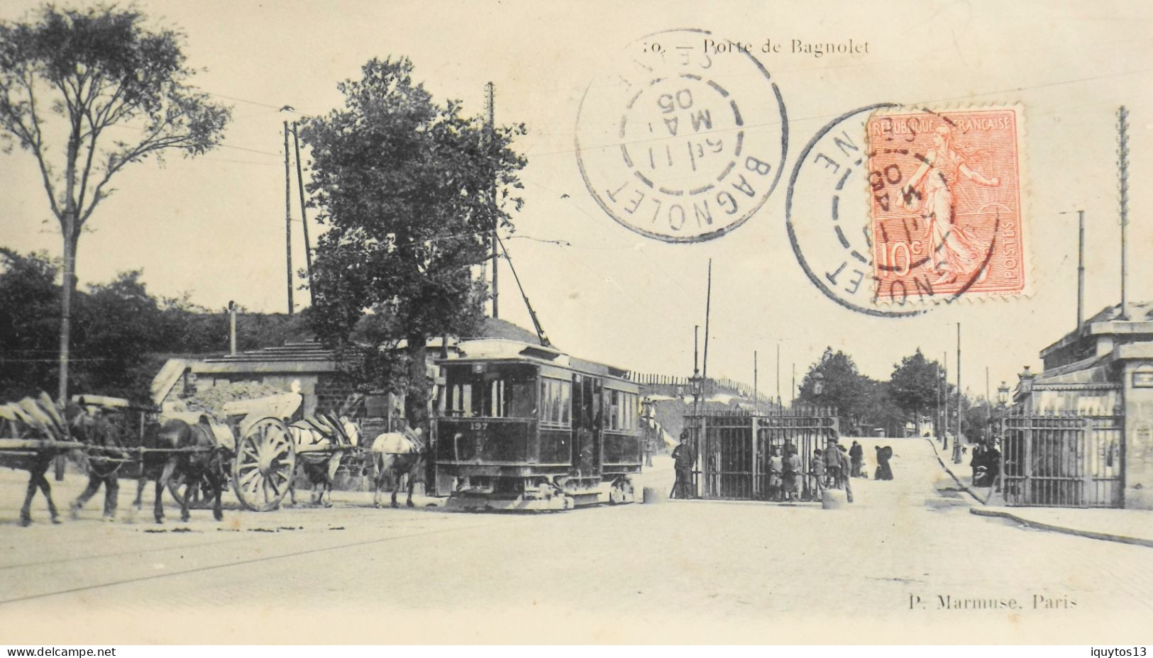 CPA. [75] > PARIS > N° 10 - Porte De Bagnolet - Animée De Tramway Et Attelages Chevaux (XXe Arrt.) - 1905 - TBE - District 20