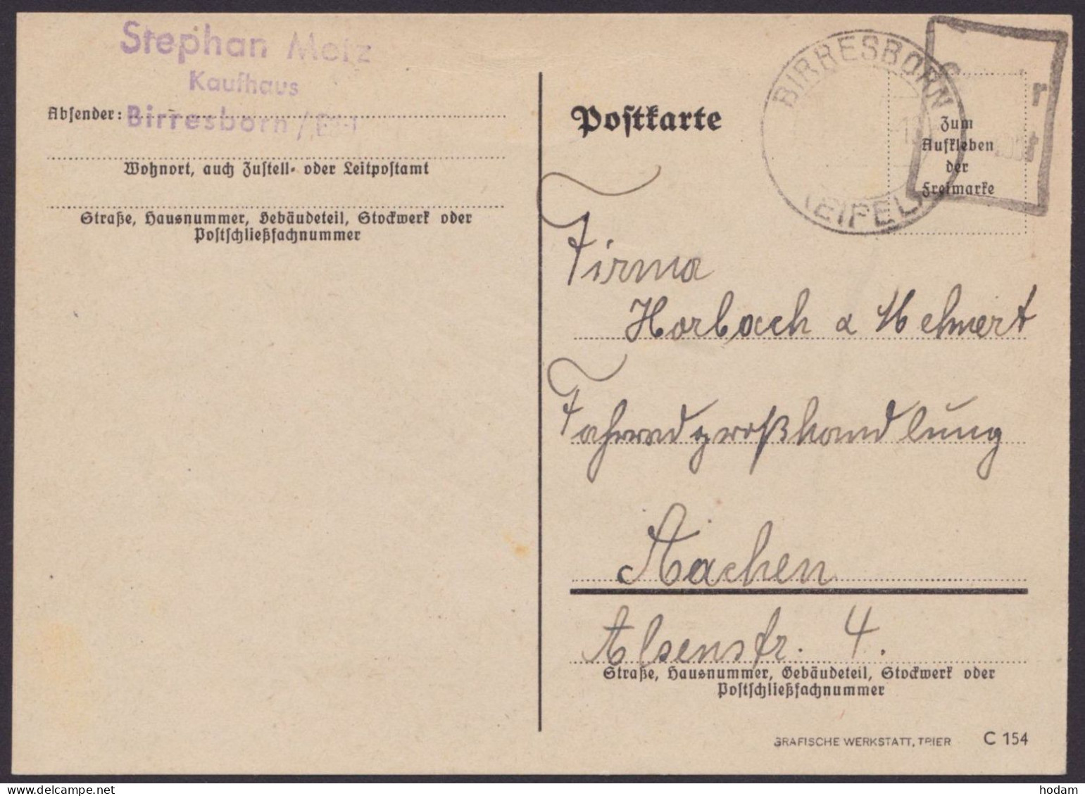 GS: P B 32 II, O, Sauberer Bedarf "Birresborn", 23.2.47, Selten - General Issues