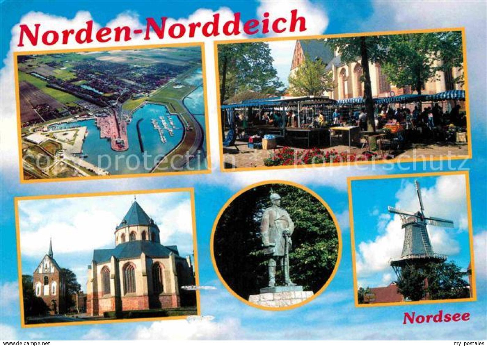 72707214 Norden Norddeich Ostfriesland Fliegeraufnahme Markt Kirche Soldatendenk - Sonstige & Ohne Zuordnung