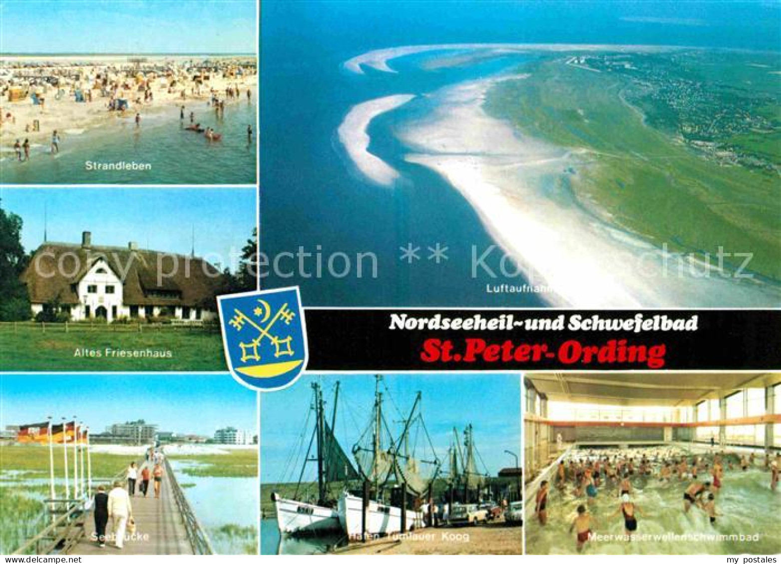 72707165 St Peter-Ording Strandpartie Altes Friesenhaus Fliegeraufnahme Seebruec - St. Peter-Ording