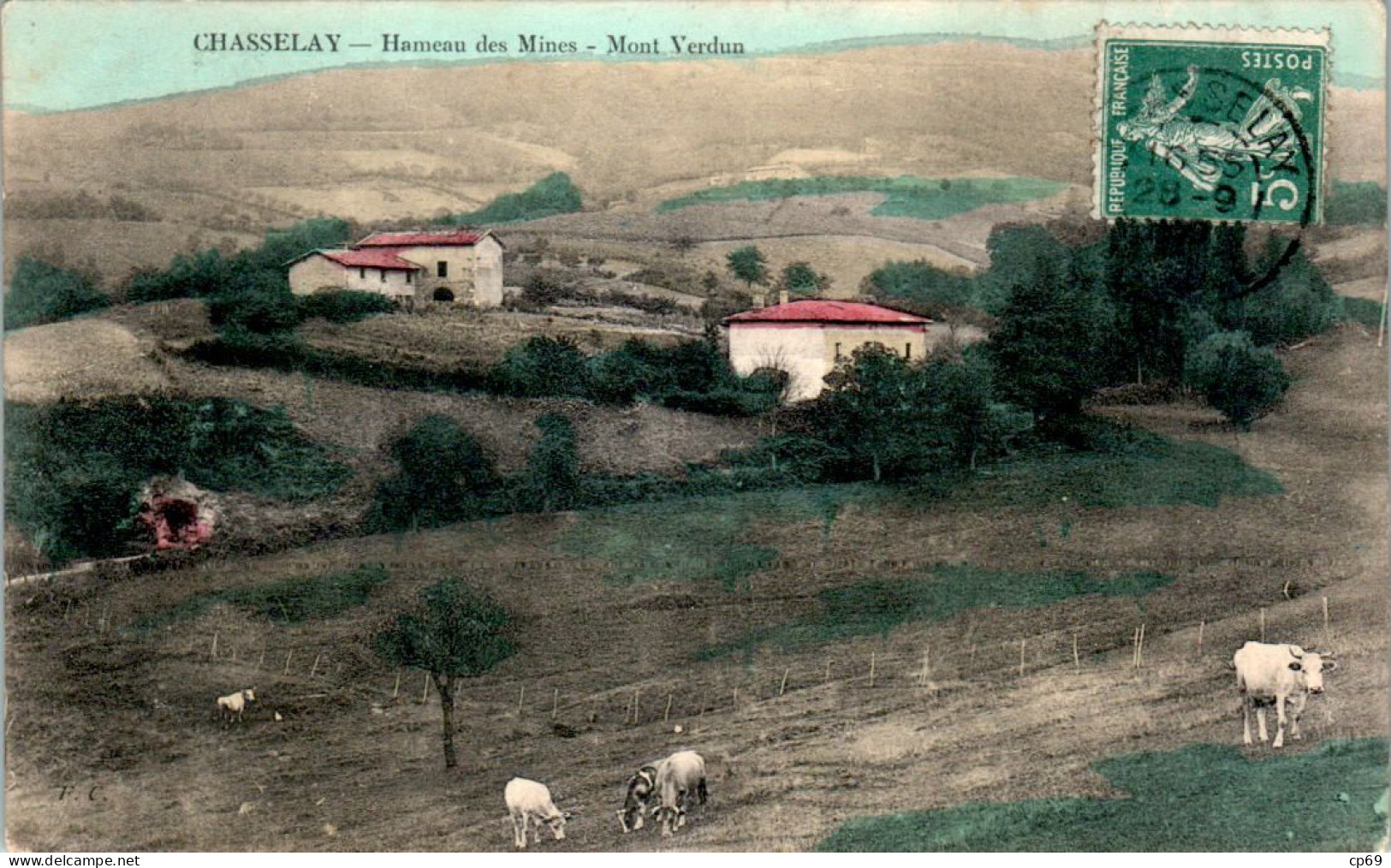 Chasselay Canton De Limonest Hameau Des Mines Mont Verdun Rhône Cpa Couleur Voyagée En 1909 En B.Etat - Autres & Non Classés