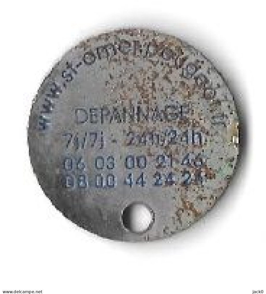 Jeton De Caddie  Utilisé  Ville, Automobiles  PEUGEOT  DAMIDE  SAINT-OMER  Verso  DEPANNAGE  7J/7J-24H/24H  ( 62 ) - Trolley Token/Shopping Trolley Chip