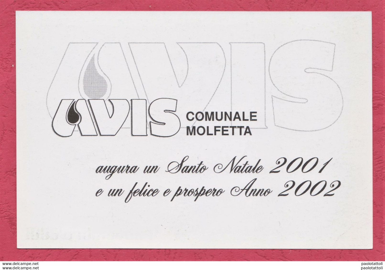 Molfetta . Mostra Molfettese. Filatelia E Solidarietà. 1-4 Novembre 2001- Advertising Card. Post Card Size. - Bourses & Salons De Collections