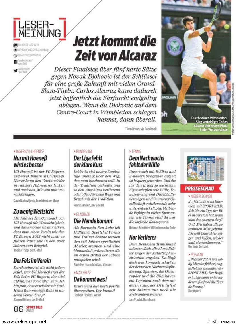 Sport Bild Magazine Germany 2023-29 Harry Kane Levy Tuchel Reus Maradonna Alcaraz