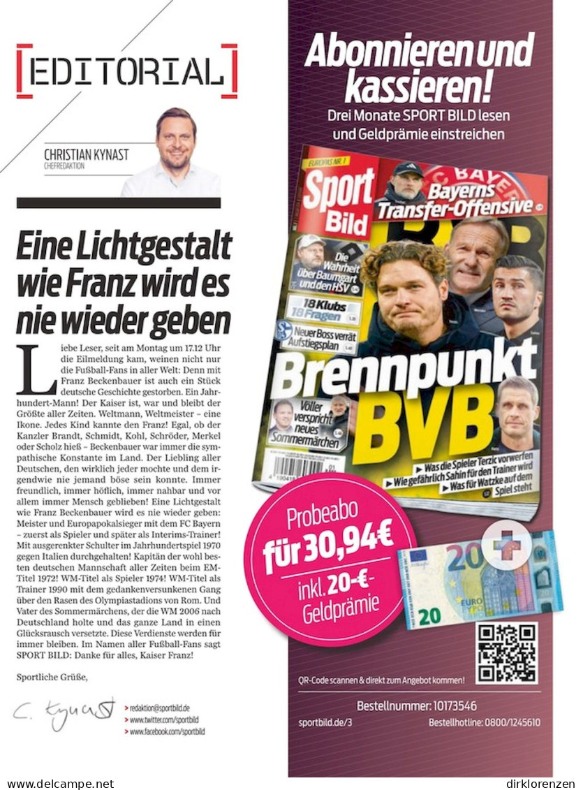 Sport Bild Magazine Germany 2024-02 Franz Beckenbauer - Ohne Zuordnung