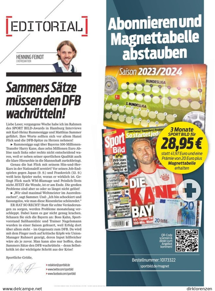 Sport Bild Magazine Germany 2023-35 Harry Kane  - Ohne Zuordnung