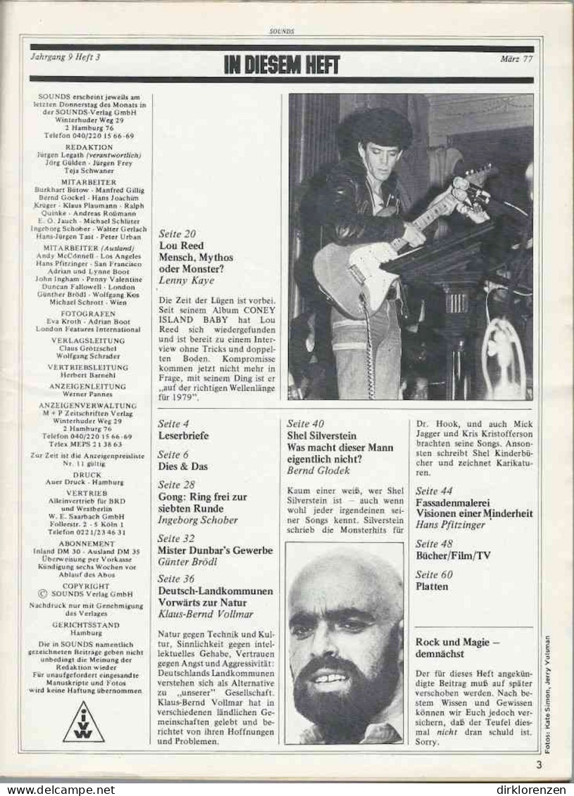 Sounds Magazine Germany 1977-03 Lou Reed Eloy Kraftwerk Gong Shel Silverstein - Unclassified