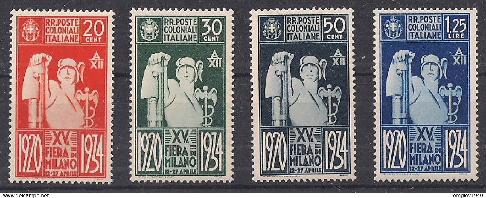 COLONIE ITALIANE EMISSIONI GENERALI 1934  15°FIERA DI MILANO SASS. 42-45 MLH VF - Emissions Générales