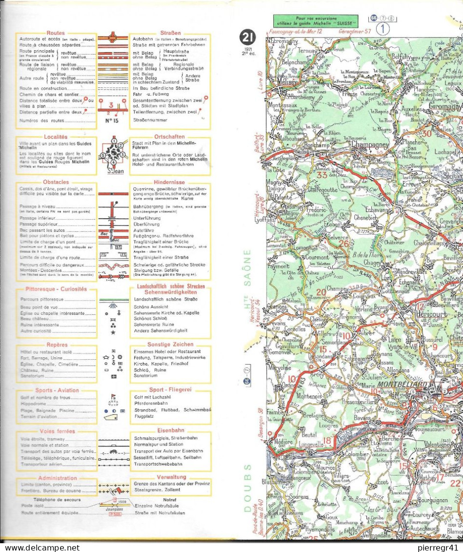 CARTE-ROUTIERE-MICHELIN-N °21-1971-21é Edit-BALE-STGALL-PAS De COUPURES-Imprim-Photolight- Pas Plis CoupésTBE - Strassenkarten