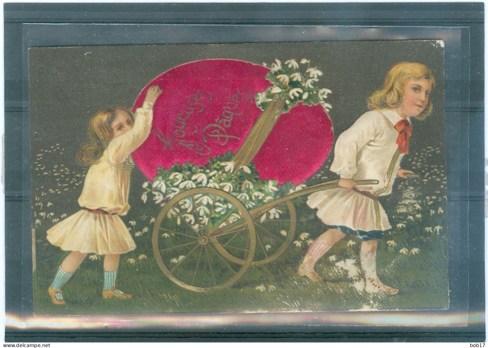 Relief - Gaufrée - Embossed - Prage - Enfants - Oeuf En Soie Rouge - BE - Ostern