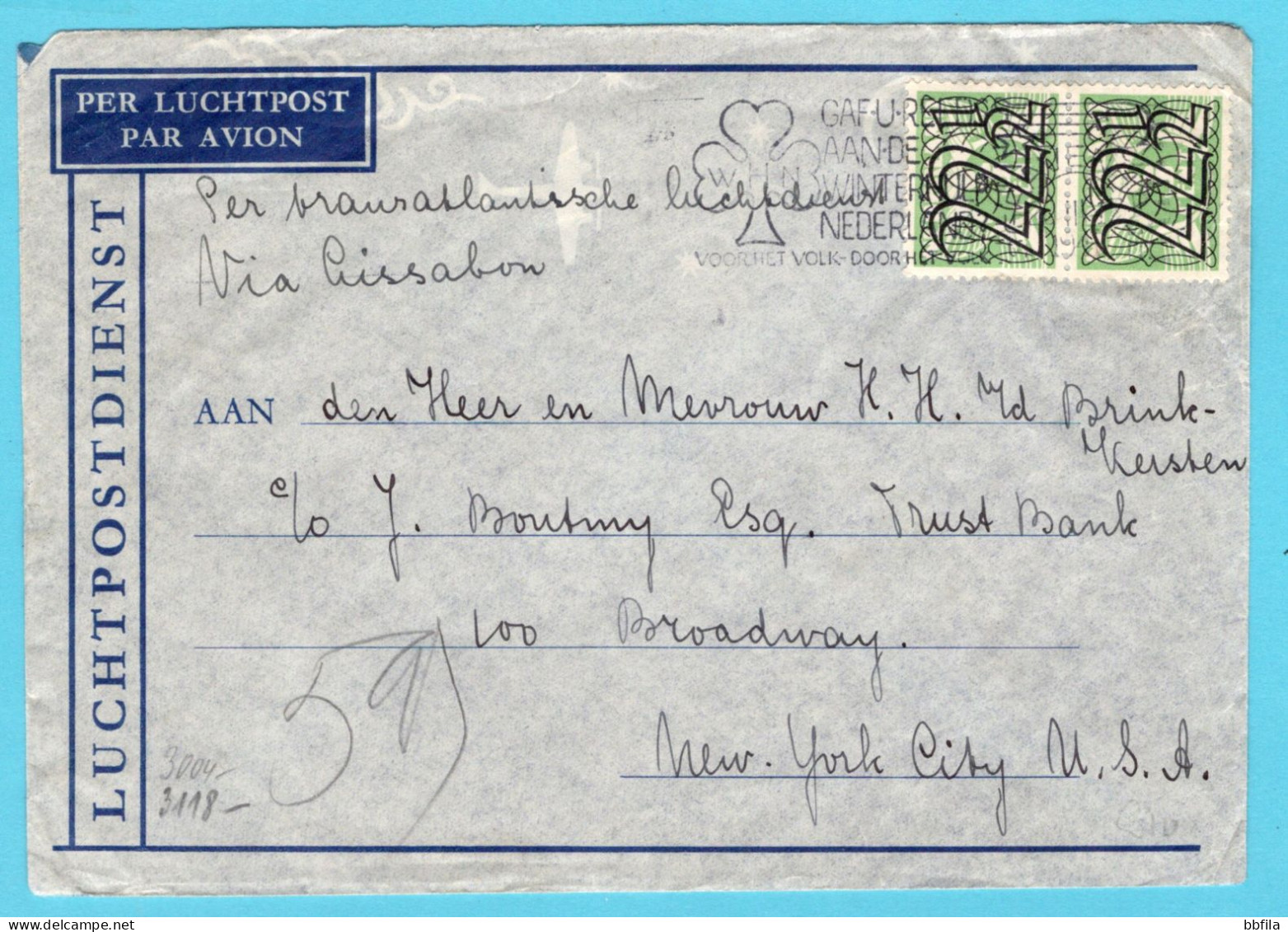 NEDERLAND Luchtpost Censuur Brief 1941 Den Haag Naar Undercover Adres Broadway 100 USA - Briefe U. Dokumente