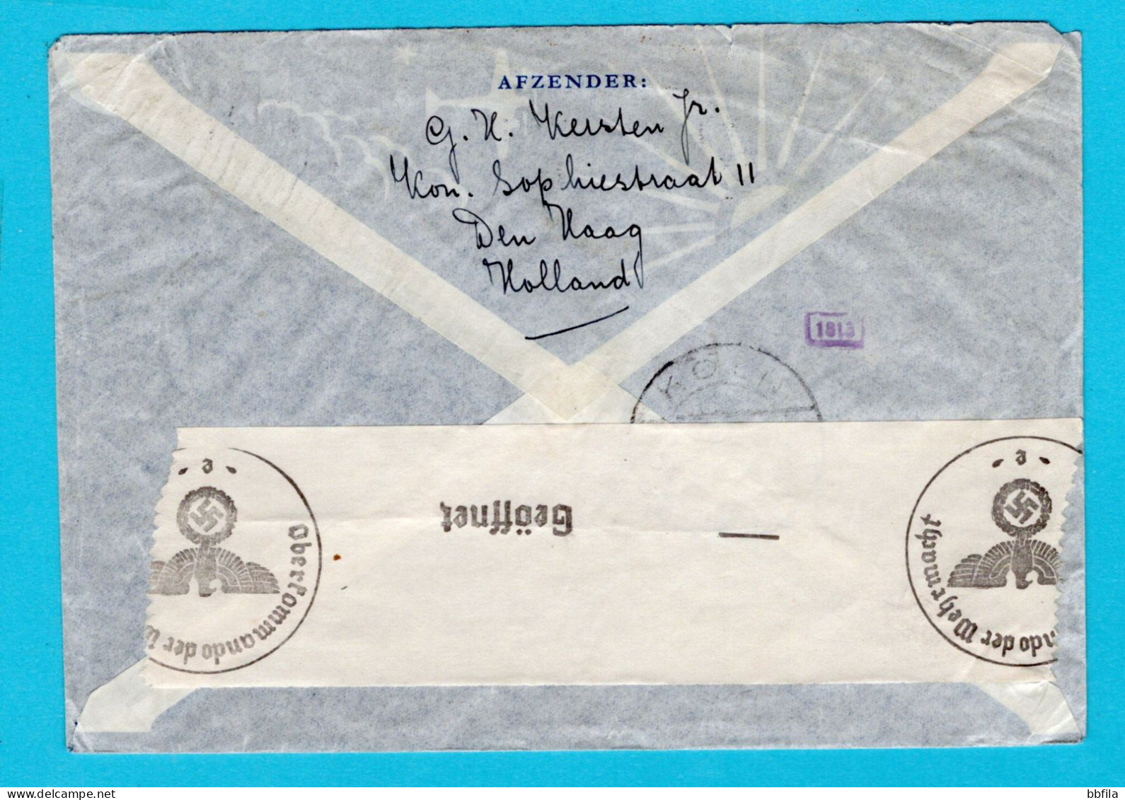 NEDERLAND Luchtpost Censuur Brief 1941 Den Haag Naar Undercover Adres Broadway 100 USA - Storia Postale