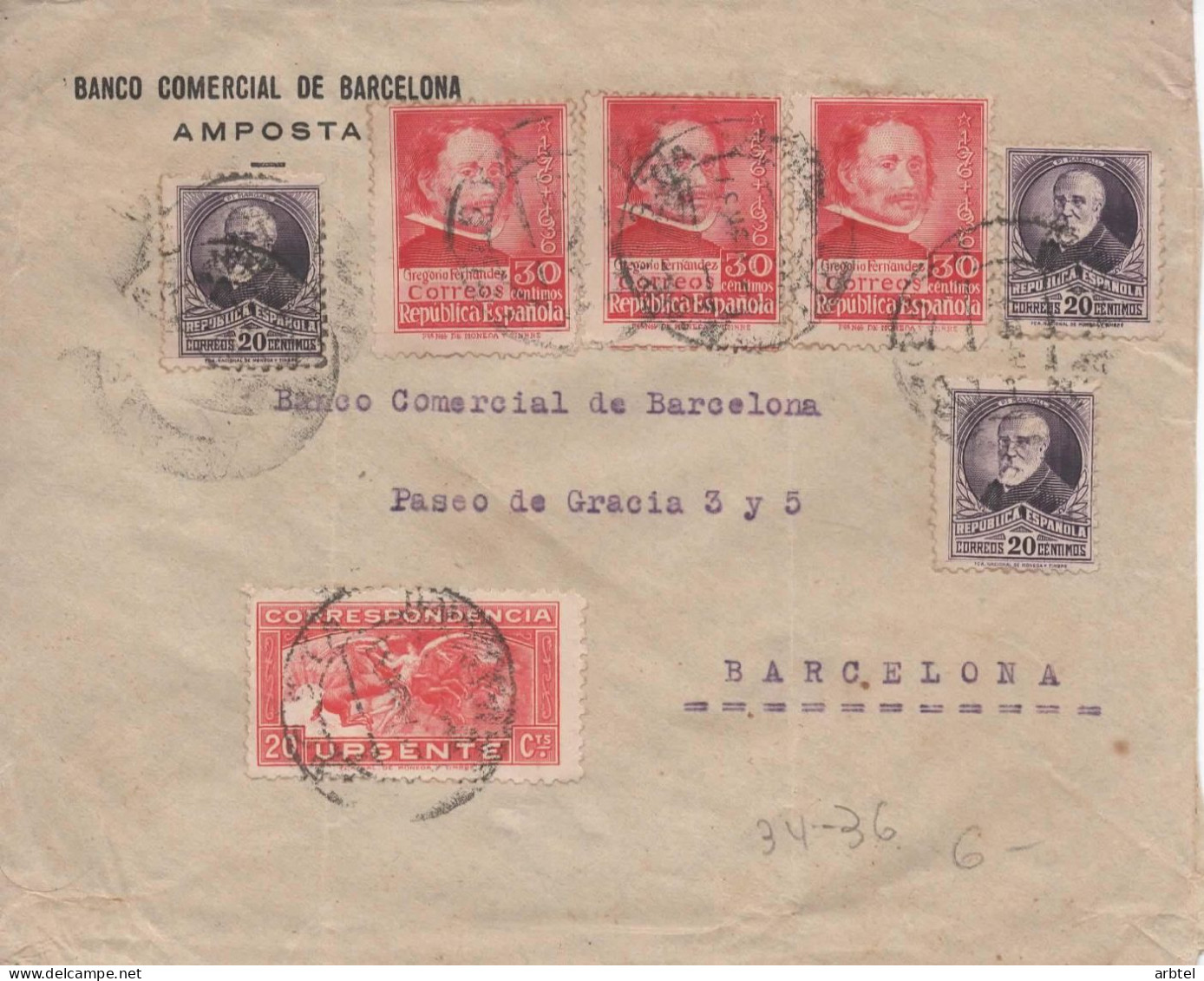 SEGUNDA REPUBLICA AMPOSTA TARRAGONA A BARCELONA URGENTE CON VIÑETACRUZ ROJA 1937 - Lettres & Documents