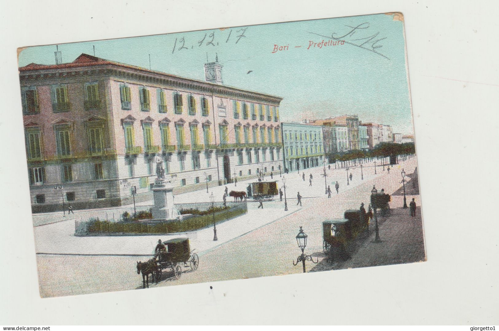 CARTOLINA ILLUSTRATA BARI - PREFETTURA - DEL 1917 - ANNULLO COMANDO MILITARE STAZIONE - BARI WW1 - Bari