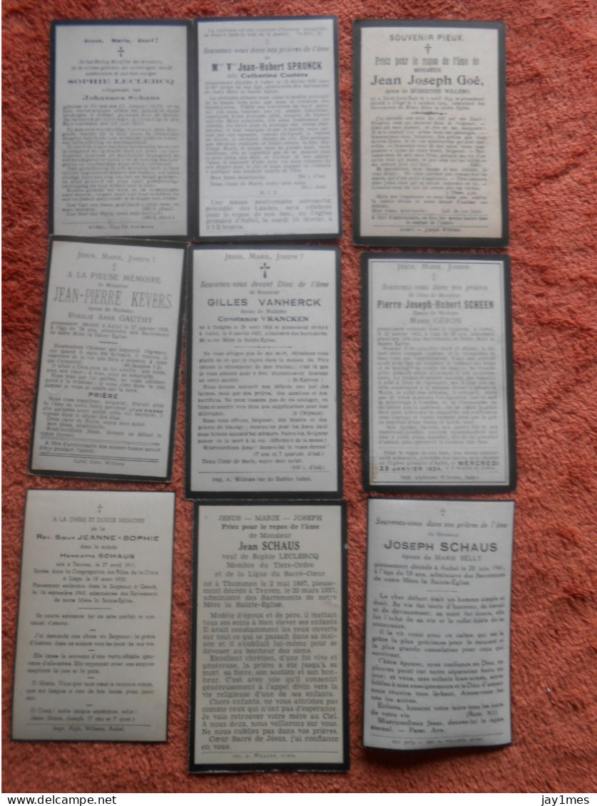 9 Faire-part Décés Avant 1900 Région D'Aubel 6  Année 1920 , 2 Année 30, 1 Année 40 - Overlijden